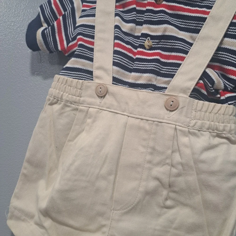 b.t. kids Baby Boy Striped Polo and Suspender Shorts Set 6-9 Months Preppy Retro